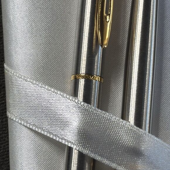 Waterman Stainless Steel Ball Point Pen & Pencil Set Silver Gold Trim Medium NEW - Picture 8 of 14